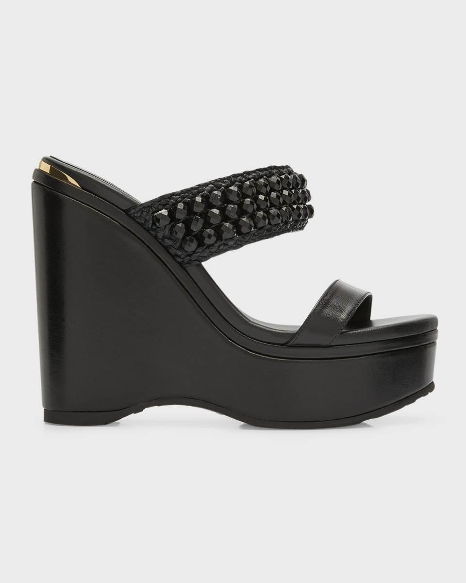 Amoure Beaded Two-Band Wedge Sandals